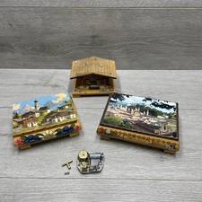 3 x Austrian Wooden Painted Music Boxes Reuge Swiss Musical Movement + Spare