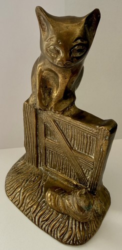 Vintage heavy brass cat and - brass,