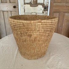Vintage Large Raffia Coiled Wicker Storage Basket Rattan Plant Pot Log Basket