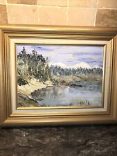 Contemporary framed OIL PAINTING on board original mountain range Art