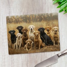 Labrador Dogs in Field Glass Chopping Board Large Kitchen Worktop Saver