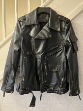 Men's Faux Leather Full Zip Bomber biker jacket Black Size Medium 42” Chest