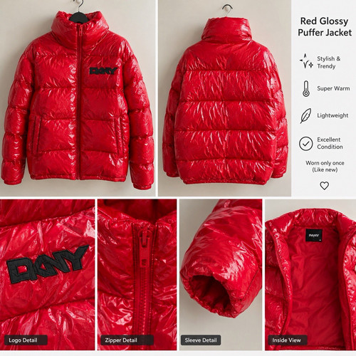 Dkny red glossy quilted puffer - glossy,