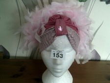 2 tone pink /silver Turban  with  pink feathers ONE SIZE