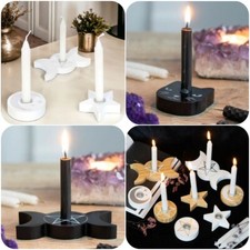 ❤️❤️Spell Candle Holders Pentagram Cat Moon Star Witchcraft Wood White Pecan❤️❤️