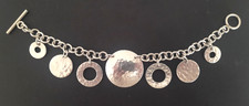 Tianguis Jackson 925 Sterling Silver Modernist Hammered T-Bar Charm Bracelet