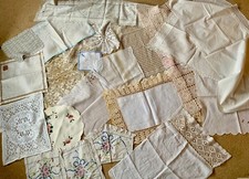 JOB LOT OF VINTAGE LINEN/LACE/EMBROIDERED ITEMS FOR REPURPOSE ALL WITH FAULTS