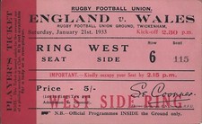 England v Wales - player's ticket 21 Jan 1933 Twickenham RUGBY TICKET