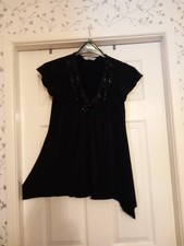 Black Tunic Length V Neck Top