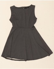 LA FEMME Womens Sleeveless A-Line Dress UK 10 Small Navy Blue Geometric DF47