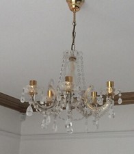 5 LIGHT MARIE THERESE STYLE CHANDELIER GOLD TONE CRYSTAL BEADED COLLECTION NE7