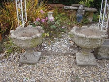 2 x Large 19"  Dia. Concrete Garden Patio Plant Pot On Pedestal Stand Plinth