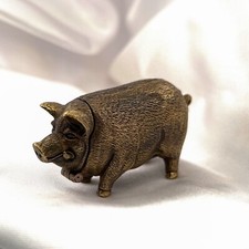 Brass Pig Hog Vesta, Snuff Box, Match Striker