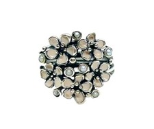 Retired PANDORA Sterling Silver Enamel Seed Pearl Cherry Blossom Ring Sz 52