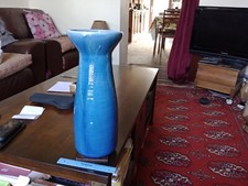 Lamorna Studio Pottery, Cornwall, Big Blue Vase. CRACKED. 13" Tall, 5.25" RimDia