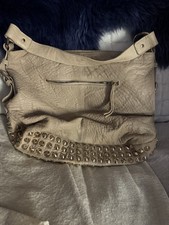 Tabitha Taupe Leather Studded Shoulder Bag Handbag with Dust Bag