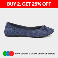 Lilley Womens Shoes Blue Adults Ladies Ballerina Floral Bow Lace Slip On SIZE