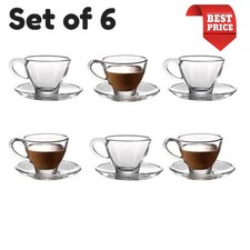 Clear Glass Coffee Cups with Saucers Latte Cappuccino Tea Espresso Modern Tablew