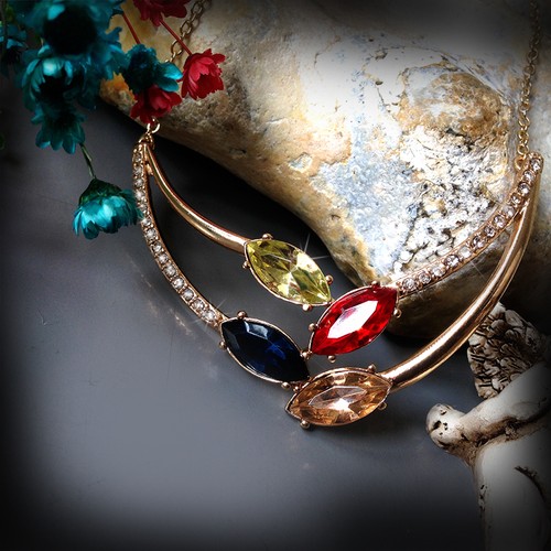 Necklace multi crystal gold - multi,