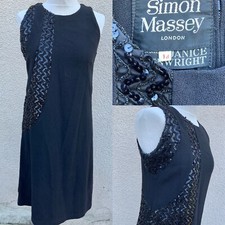 VINTAGE 60’s SIMON MASSEY JANICE WAINWRIGHT BLACK CREPE MINI DRESS 12 Sequin MOD