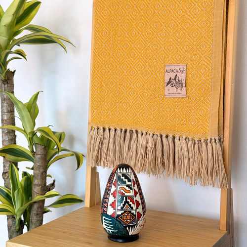 Alpaca wool blanket yellow - alpaca,