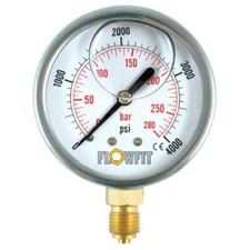 63mm Glycerine Filled Hyd Pressure Gauge 0-14500 PSI (1000 BAR) 1/4" BSP BASE En