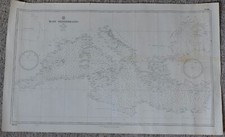 VINTAGE 1954 MEDITERRANEAN SEA TERRAIN NAUTICAL SHIP PLOTTING MAP