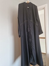 Black Lace Abaya With Tassle Tie And Buttons