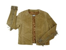 South Women's Real Leather Jacket Size 14 EU 40 Cowboy Western Style Tan Tassels