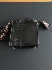 Ladies Dune Black Leather Cross body Bag,strap, Draw String leopard Scarf Tie.  