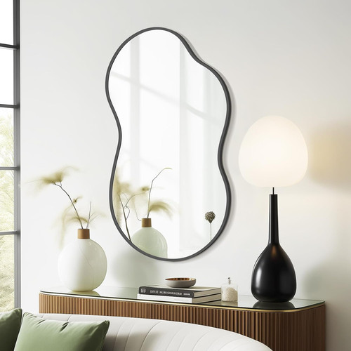 Asymmetrical black wall mirror - black,