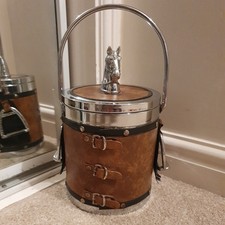 Vintage Ice Cube Bucket Equestrian Horse Theme Stirrups Brown Leather Look Pvc