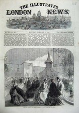 Original Old Antique Print 1865 Bird Show Crystal Palace People Cages Nature