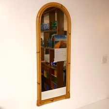 Vintage 1960s tall arched Clark Eaton Bamboo & Rattan / Wicker Mirror. 96 x 36cm