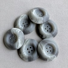 6 Chunky Abstract 34mm Grey Cream Coat Buttons, Reversible, 4 Hole, Matching Set