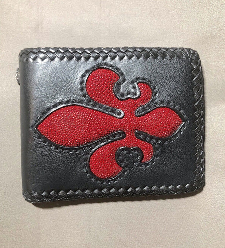 Short black cowhide bifold - cowhide,