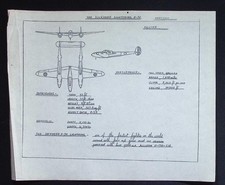Original WWII Aircraft Recognition Drawing – Lockheed P-38 Lightning Fighter