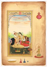 Mughal Miniature Painting Of King Akbar & Queen Jodha Bai Love Scene 8x11 Inches