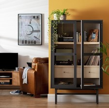 Jadon 2 Door Glass Display Cabinet - Dark Grey | tall glass cabinet