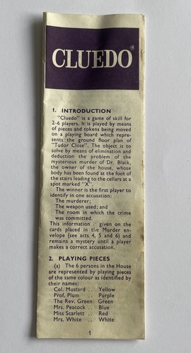 Cluedo 1975 vintage spare - vintage,