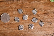 8 x  Small Silver Heart Charms Made with love Tag Chain Jewellery Making Loop DS