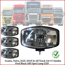 Spot Lights + LEDs For Volvo Scania DAF MAN Truck 24v Jumbo Oval BLACK Fog Lamp
