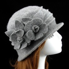 Warm Wool 1920s 30s Downton Abbey Style Winter Ladies Flower Cloche Hat Soft