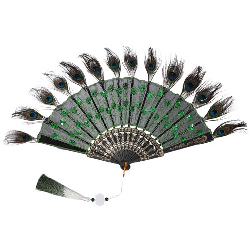 Peacock feather hand fan 20s - feather,