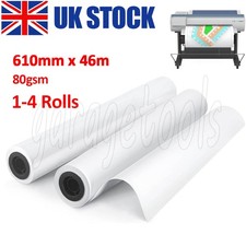 1-4roll 80gsm Plotter Paper 24" A1 610mm x 46MT for HP Designjet Canon iPF EPSON