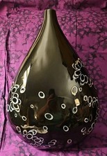 Large Black Art Vase, Abalone