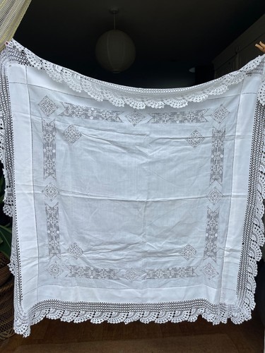 Antique linen tablecloth - antique, 42"
