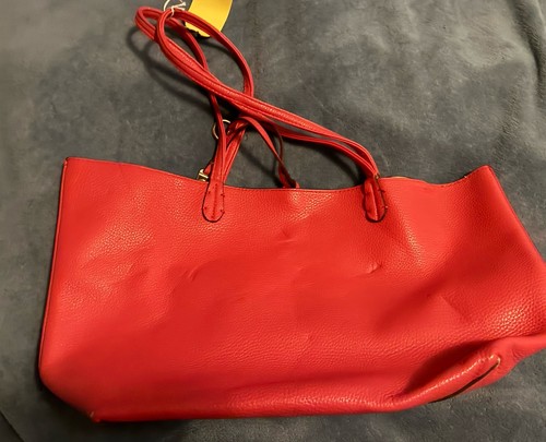 Red leather pleather hand bag - red,