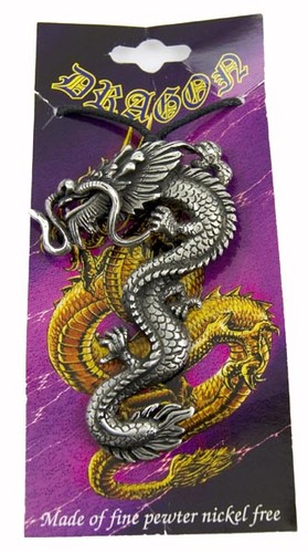 Pewter pendant dragon 5cm - pewter, 8.5cm