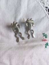 Vintage J J Jonette  Frog Toad Drop Earrings  made from Pewter J J Back Stamp 